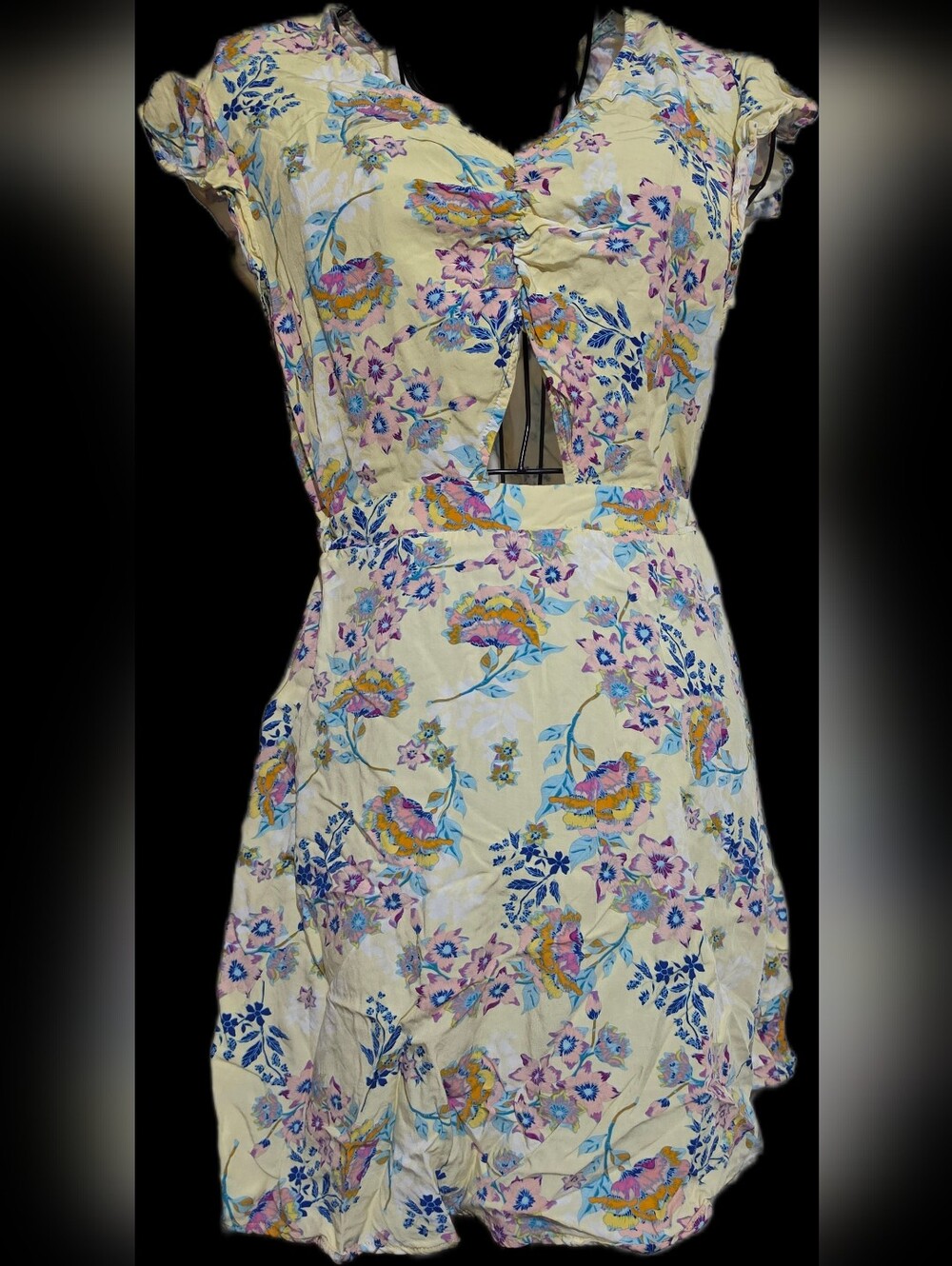 Women's Yellow Floral Cutout Dress